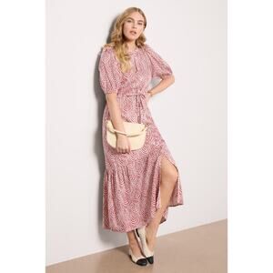 Emerson Fry Lucy Dress XS Currant Medallion Print Boho Button Front Tie Waist